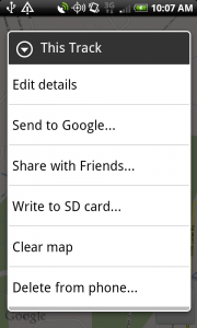 My Tracks Android App - Share Track Screen
